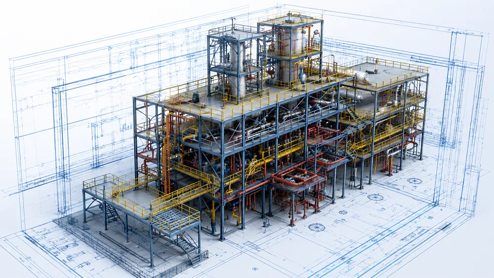 Renderizado 3D de planta industrial